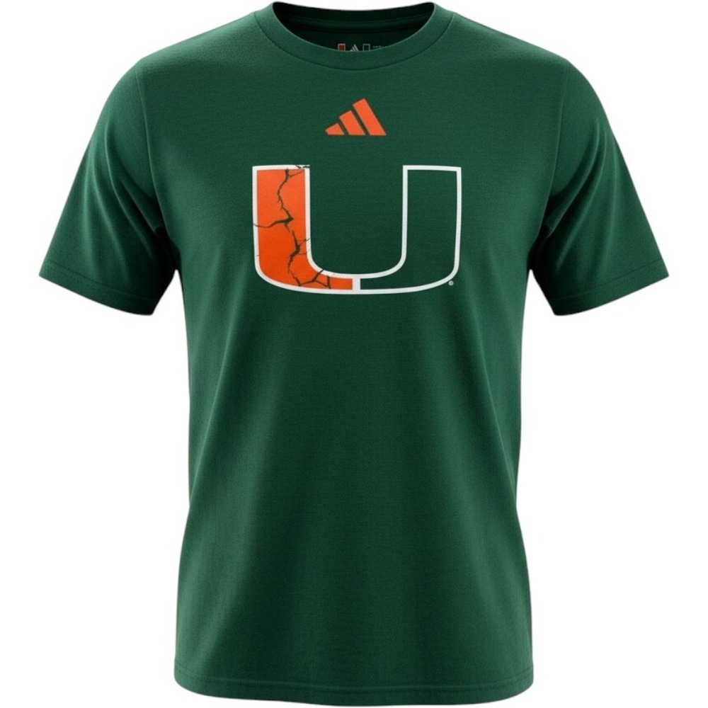 Adidas Miami Hurricanes NCAA College Football Tee Shirt Mens Small Green NEW